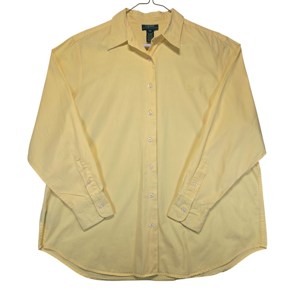 Lauren Ralph Lauren Womens 18W Yellow Cotton Button Down Shirt Long Sleeve RL